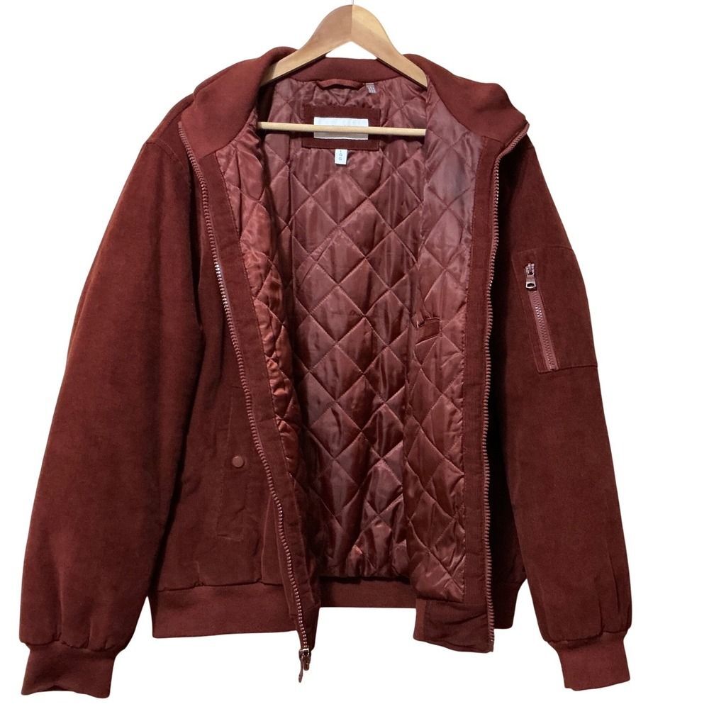 Calvin Klein Mens Corduroy Bomber Jacket Size Lg Quilted Lined Burgundy CM242994